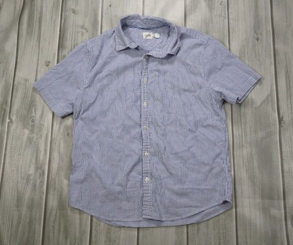 Fair Harbor Men's Light Blue Seersucker Short Sleeve Casual Button Down Shirt L